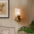 1-Light Wall Mounted Lamp Traditional Cylinder Transparent Glass Sconce Light in Brown/Gold over Bed