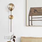 Ball Shade Pencil-Arm Wall Lighting Postmodern Clear/Amber/Smoke Grey Glass Single Brass Wall Mounted Lamp