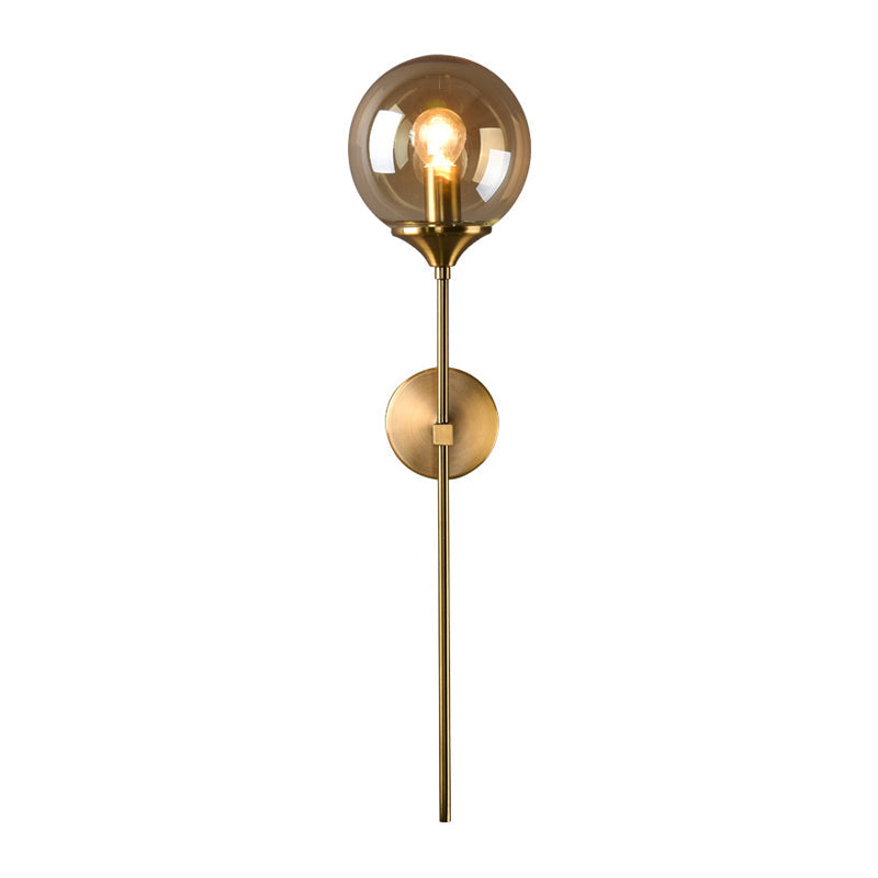 Ball Shade Pencil-Arm Wall Lighting Postmodern Clear/Amber/Smoke Grey Glass Single Brass Wall Mounted Lamp