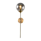 Ball Shade Pencil-Arm Wall Lighting Postmodern Clear/Amber/Smoke Grey Glass Single Brass Wall Mounted Lamp