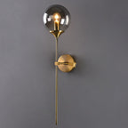 Ball Shade Pencil-Arm Wall Lighting Postmodern Clear/Amber/Smoke Grey Glass Single Brass Wall Mounted Lamp