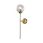 Ball Shade Pencil-Arm Wall Lighting Postmodern Clear/Amber/Smoke Grey Glass Single Brass Wall Mounted Lamp