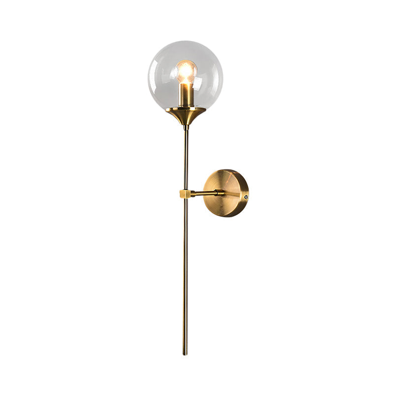 Ball Shade Pencil-Arm Wall Lighting Postmodern Clear/Amber/Smoke Grey Glass Single Brass Wall Mounted Lamp