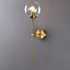 Ball Shade Pencil-Arm Wall Lighting Postmodern Clear/Amber/Smoke Grey Glass Single Brass Wall Mounted Lamp