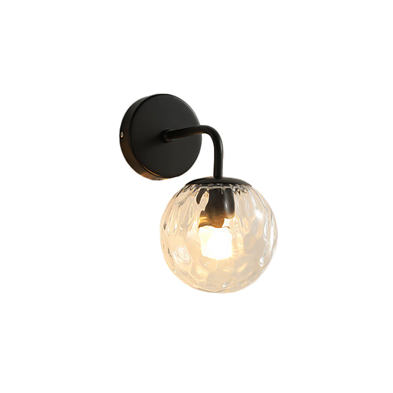 Ball Shaped Wall Lamp Minimalist Clear Rippling Glass 1-Light Bedroom Wall Mounted Lighting with Bent Arm in Black/Gold
