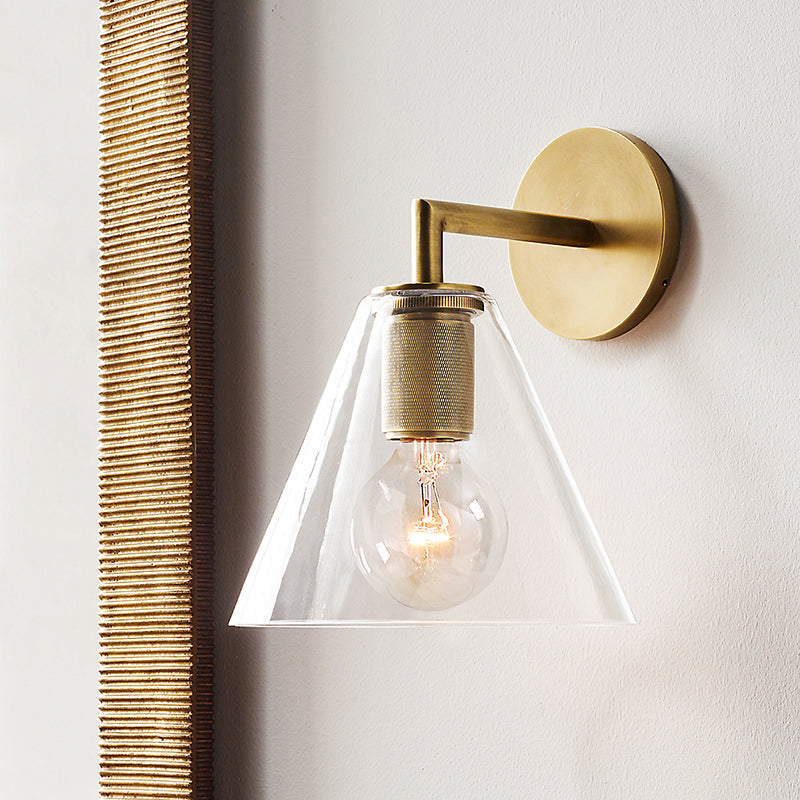 Bronze Armed Wall Sconce Light Postmodern Single Metal/Clear Glass Wall Lamp with/without Disc/Sphere/Cone Shade
