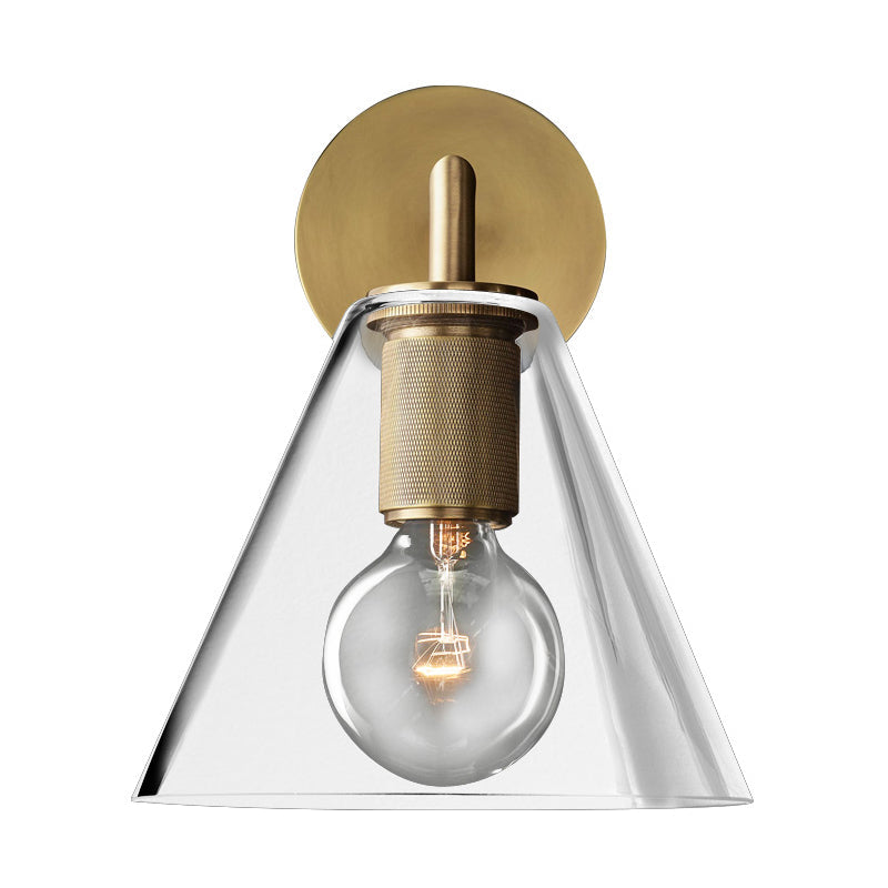 Bronze Armed Wall Sconce Light Postmodern Single Metal/Clear Glass Wall Lamp with/without Disc/Sphere/Cone Shade