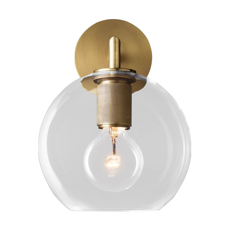 Bronze Armed Wall Sconce Light Postmodern Single Metal/Clear Glass Wall Lamp with/without Disc/Sphere/Cone Shade