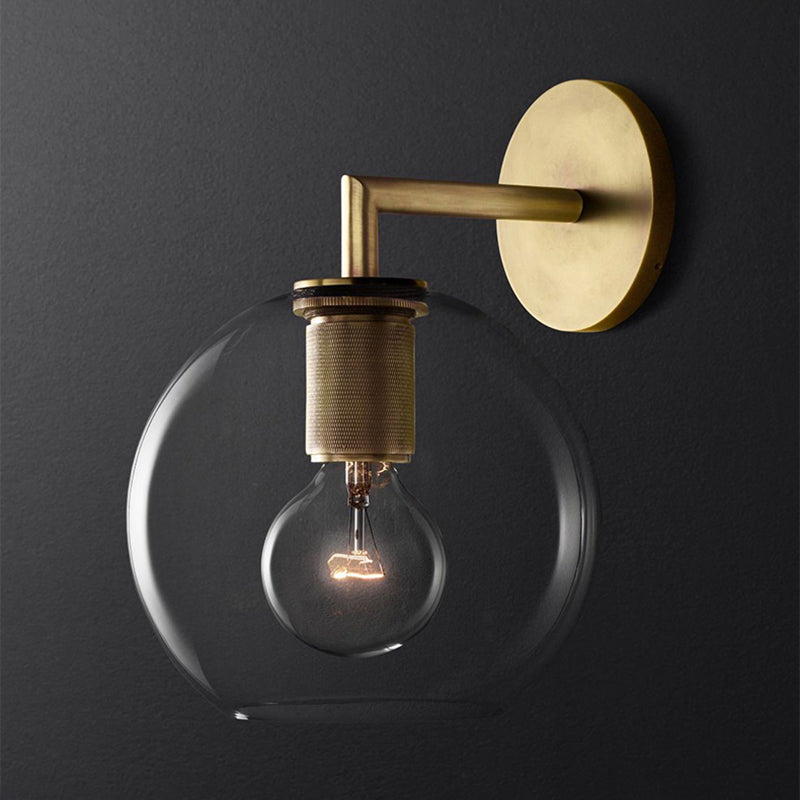 Bronze Armed Wall Sconce Light Postmodern Single Metal/Clear Glass Wall Lamp with/without Disc/Sphere/Cone Shade
