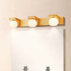 Linear Bathroom Vanity Sconce Wood 2/3 Heads Nordic Wall Mount Lamp with Ball Opal Glass Shade