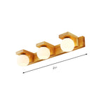 Linear Bathroom Vanity Sconce Wood 2/3 Heads Nordic Wall Mount Lamp with Ball Opal Glass Shade