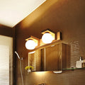 Linear Bathroom Vanity Sconce Wood 2/3 Heads Nordic Wall Mount Lamp with Ball Opal Glass Shade