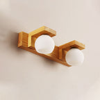 Linear Bathroom Vanity Sconce Wood 2/3 Heads Nordic Wall Mount Lamp with Ball Opal Glass Shade