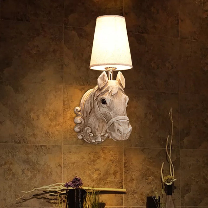 Art Deco Horse Head Wall Sconce Resin 1-Light Restaurant Wall Mounted Light with Cone Shade in Light Brown