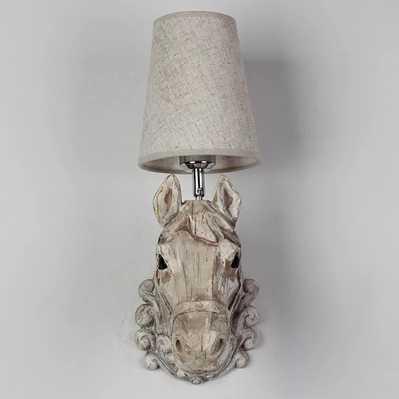 Art Deco Horse Head Wall Sconce Resin 1-Light Restaurant Wall Mounted Light with Cone Shade in Light Brown