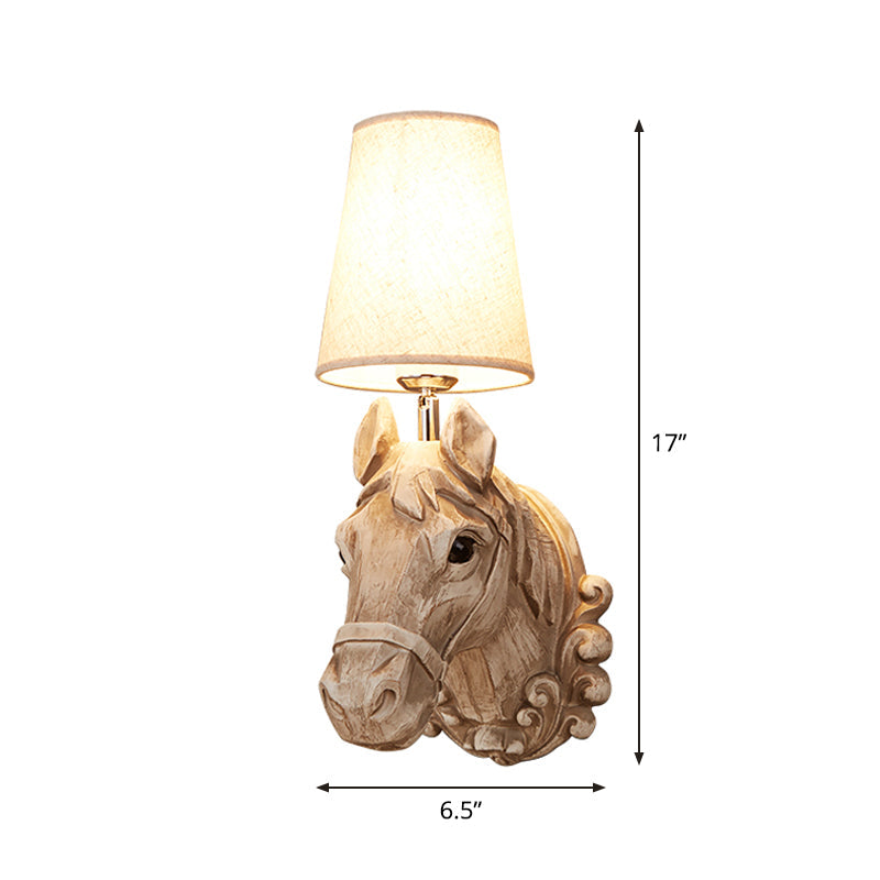 Art Deco Horse Head Wall Sconce Resin 1-Light Restaurant Wall Mounted Light with Cone Shade in Light Brown