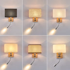 Flexible Spotlight Bedside Reading Light Fabric Single Nordic Wall Lamp with Oval Fabric Shade in Beige/Flaxen/Champagne