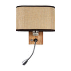Flexible Spotlight Bedside Reading Light Fabric Single Nordic Wall Lamp with Oval Fabric Shade in Beige/Flaxen/Champagne