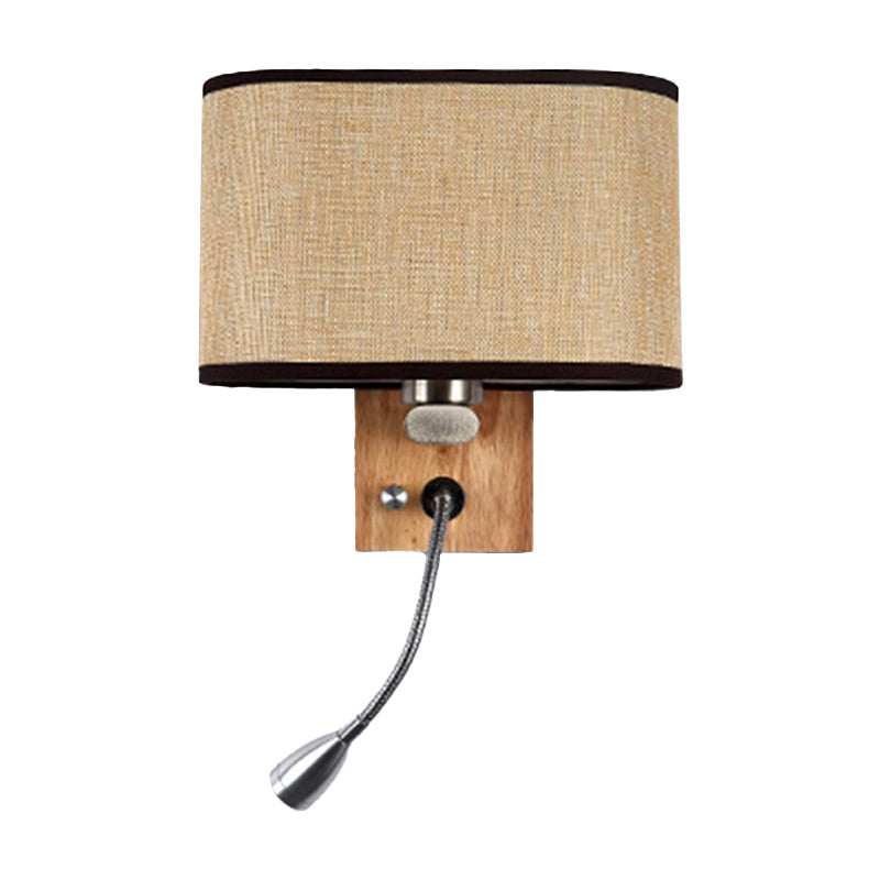 Flexible Spotlight Bedside Reading Light Fabric Single Nordic Wall Lamp with Oval Fabric Shade in Beige/Flaxen/Champagne