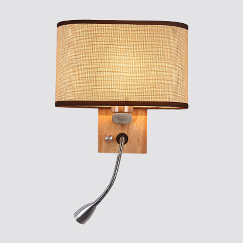 Flexible Spotlight Bedside Reading Light Fabric Single Nordic Wall Lamp with Oval Fabric Shade in Beige/Flaxen/Champagne