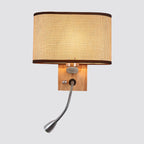 Flexible Spotlight Bedside Reading Light Fabric Single Nordic Wall Lamp with Oval Fabric Shade in Beige/Flaxen/Champagne