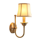 Flared Living Room Wall Lighting Antiqued Fabric 1 Bulb Gold Wall Mounted Lamp with U Shaped Arm