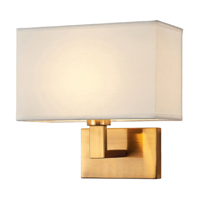 Postmodern Cuboid Sconce Lamp Fabric 1-Light Bedside Reading Wall Light in White/Beige/Brown with Black/Gold Arm