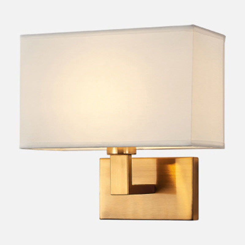 Postmodern Cuboid Sconce Lamp Fabric 1-Light Bedside Reading Wall Light in White/Beige/Brown with Black/Gold Arm