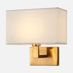 Postmodern Cuboid Sconce Lamp Fabric 1-Light Bedside Reading Wall Light in White/Beige/Brown with Black/Gold Arm