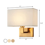 Postmodern Cuboid Sconce Lamp Fabric 1-Light Bedside Reading Wall Light in White/Beige/Brown with Black/Gold Arm
