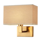 Postmodern Cuboid Sconce Lamp Fabric 1-Light Bedside Reading Wall Light in White/Beige/Brown with Black/Gold Arm