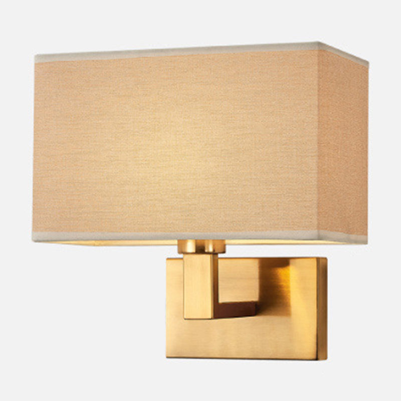 Postmodern Cuboid Sconce Lamp Fabric 1-Light Bedside Reading Wall Light in White/Beige/Brown with Black/Gold Arm