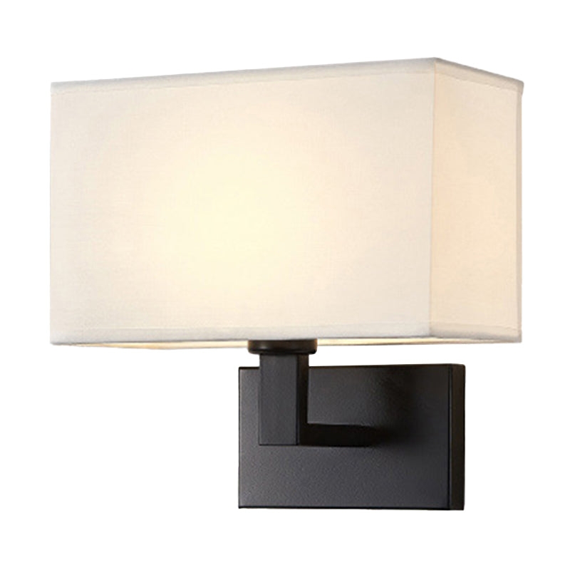 Postmodern Cuboid Sconce Lamp Fabric 1-Light Bedside Reading Wall Light in White/Beige/Brown with Black/Gold Arm