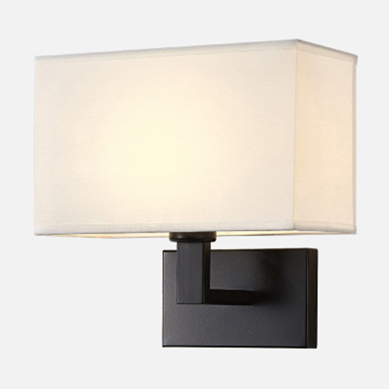 Postmodern Cuboid Sconce Lamp Fabric 1-Light Bedside Reading Wall Light in White/Beige/Brown with Black/Gold Arm