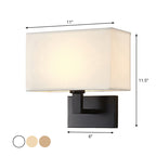 Postmodern Cuboid Sconce Lamp Fabric 1-Light Bedside Reading Wall Light in White/Beige/Brown with Black/Gold Arm