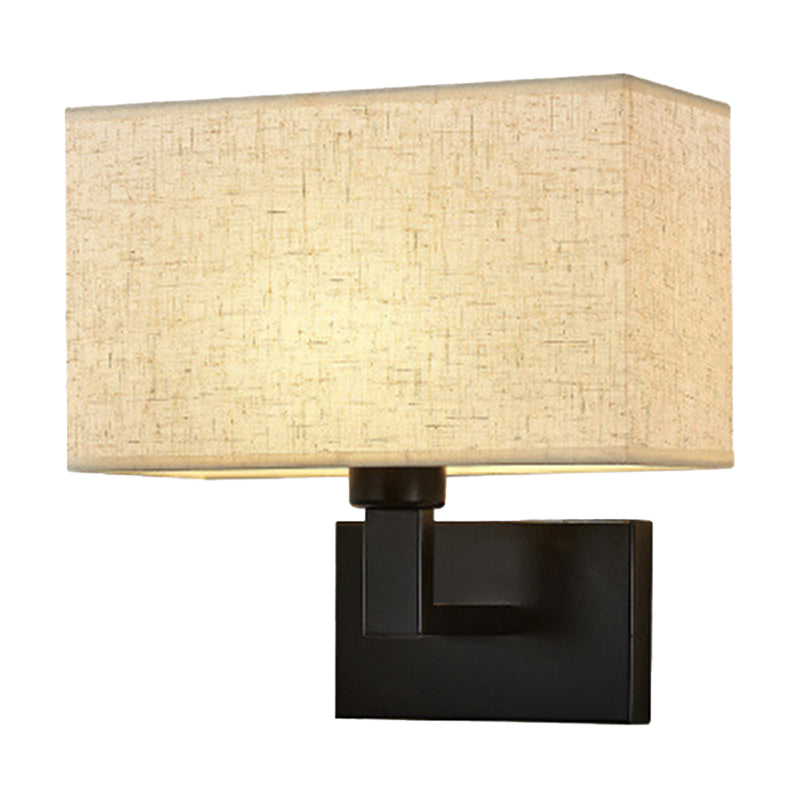 Postmodern Cuboid Sconce Lamp Fabric 1-Light Bedside Reading Wall Light in White/Beige/Brown with Black/Gold Arm