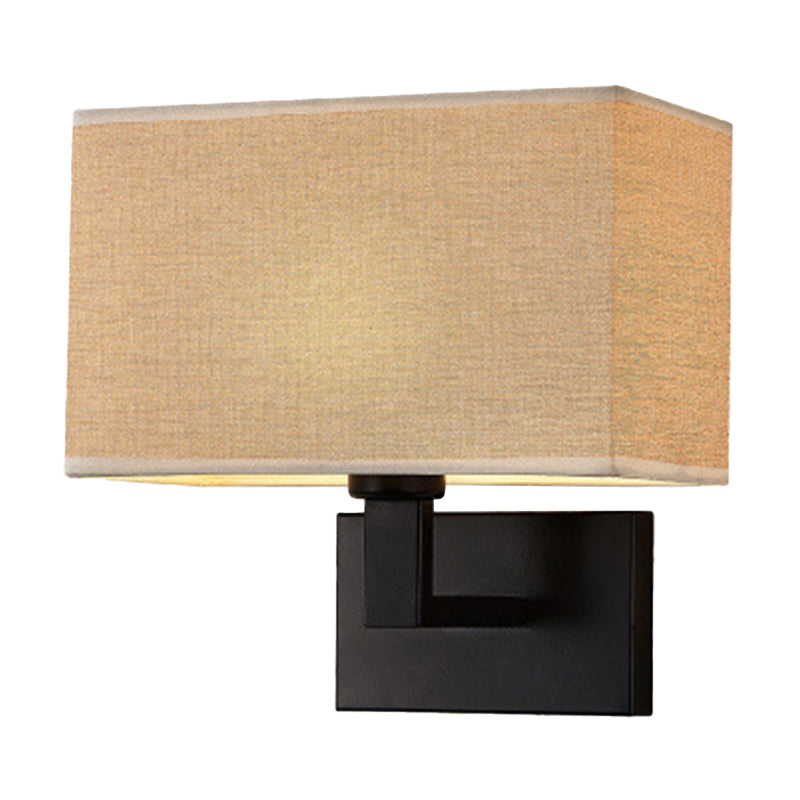 Postmodern Cuboid Sconce Lamp Fabric 1-Light Bedside Reading Wall Light in White/Beige/Brown with Black/Gold Arm