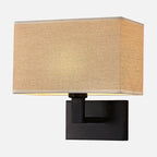 Postmodern Cuboid Sconce Lamp Fabric 1-Light Bedside Reading Wall Light in White/Beige/Brown with Black/Gold Arm