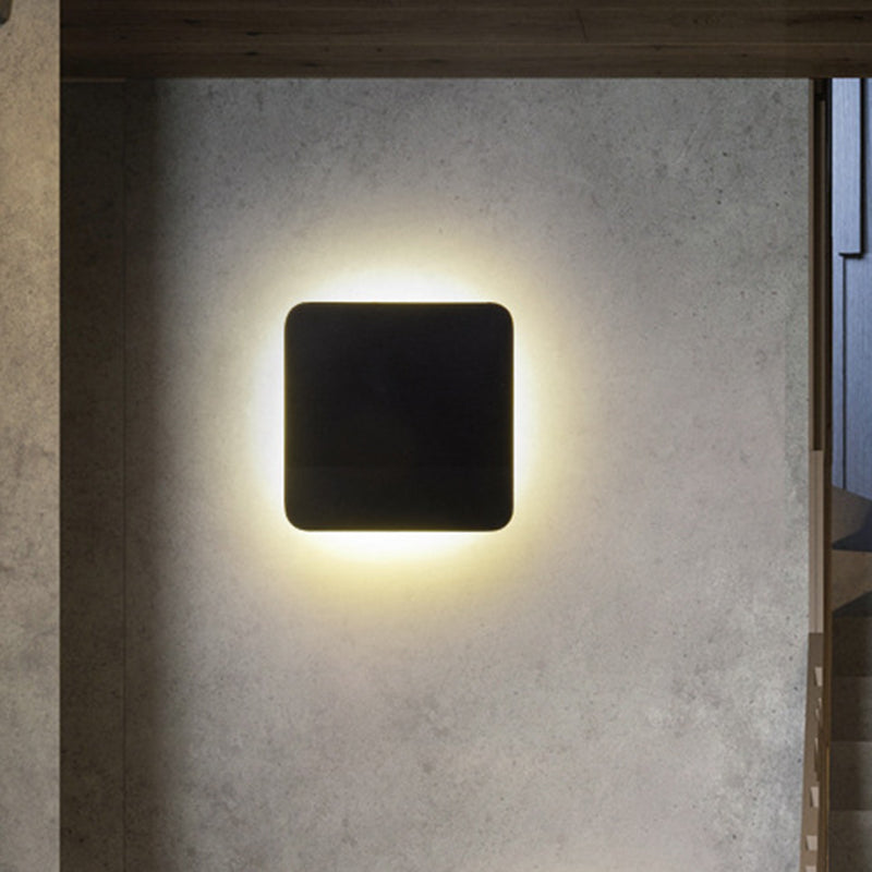 Round/Square Flush Mount Wall Lamp Minimalist Aluminum Hallway LED Sconce Light in Black