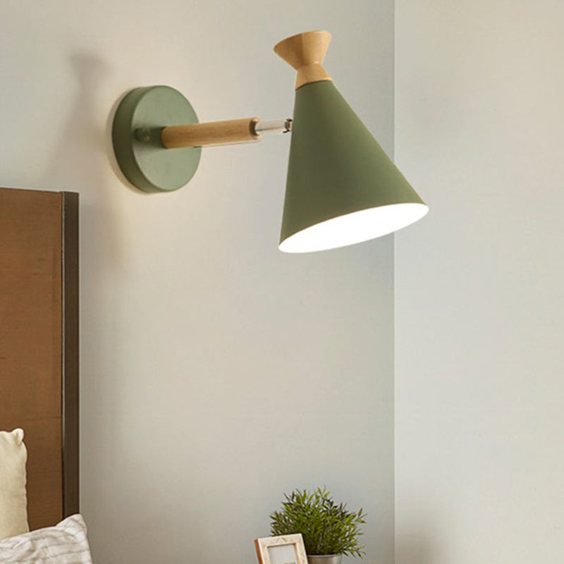 Iron Conical Wall Mounted Lamp Contemporary 1 Bulb Wall Lighting Ideas with Wood Top