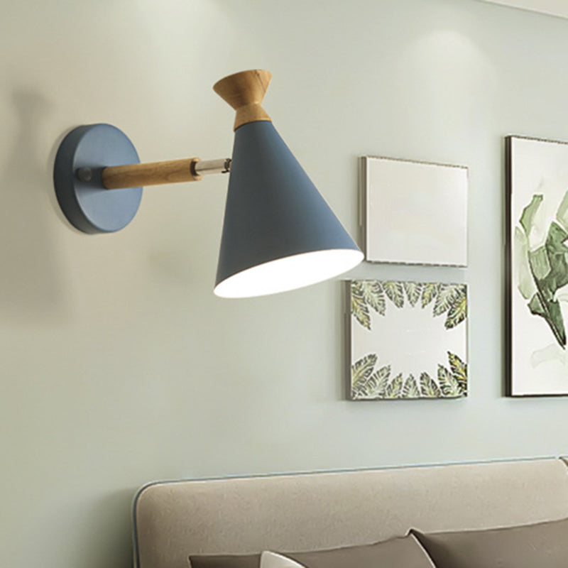 Iron Conical Wall Mounted Lamp Contemporary 1 Bulb Wall Lighting Ideas with Wood Top