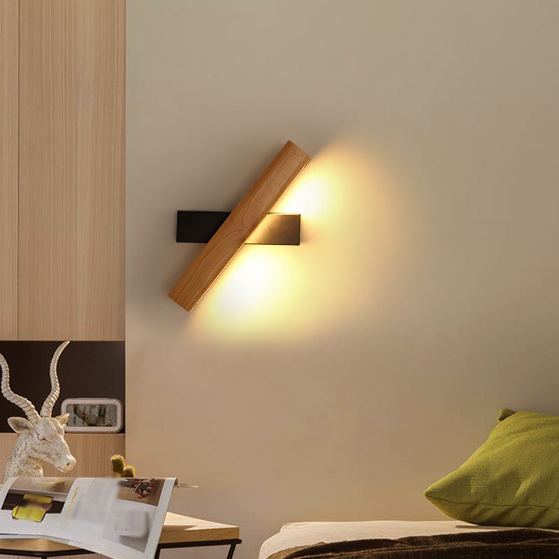 Linear Reading Wall Light Modern Wooden Rotatable LED Bedroom Sconce Lighting Fixture