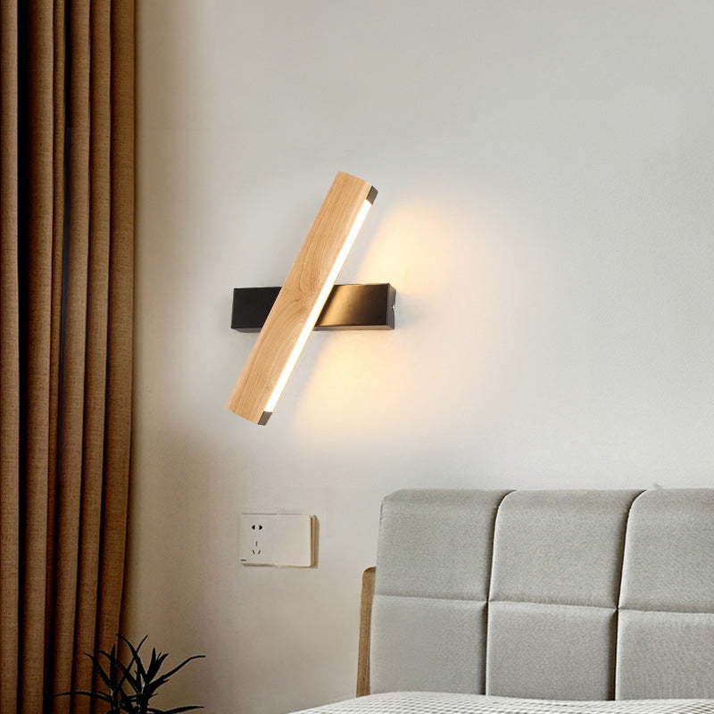 Linear Reading Wall Light Modern Wooden Rotatable LED Bedroom Sconce Lighting Fixture