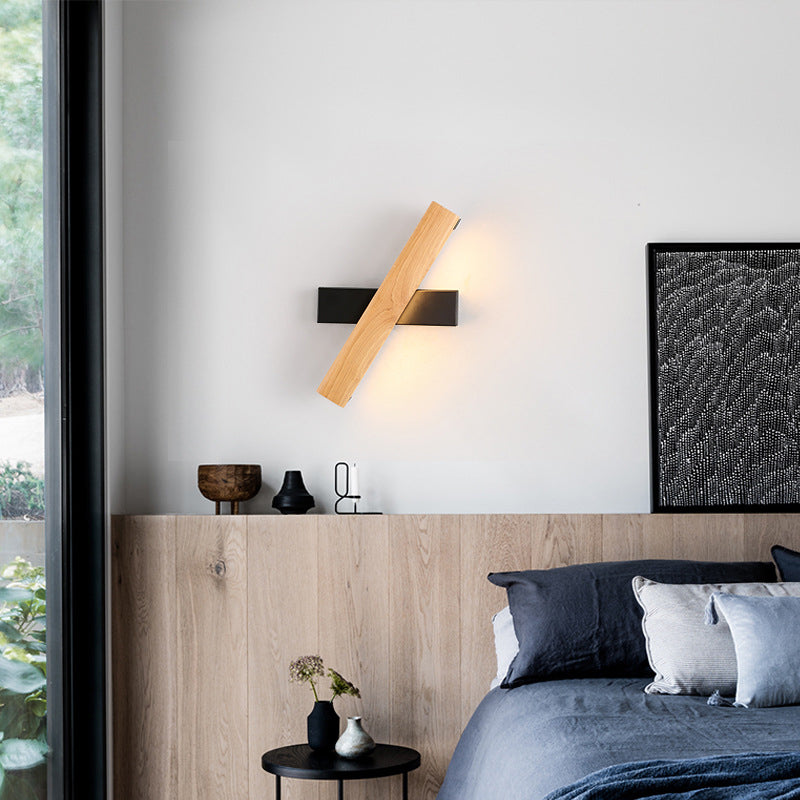 Linear Reading Wall Light Modern Wooden Rotatable LED Bedroom Sconce Lighting Fixture