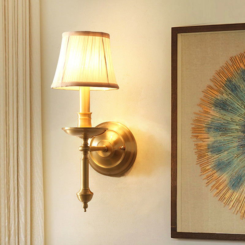 Candlestick Living Room Wall Lighting Vintage Metal Single Gold Sconce Light with Empire Fabric Shade