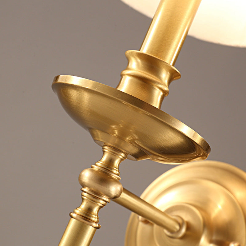 Candlestick Living Room Wall Lighting Vintage Metal Single Gold Sconce Light with Empire Fabric Shade