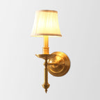 Candlestick Living Room Wall Lighting Vintage Metal Single Gold Sconce Light with Empire Fabric Shade