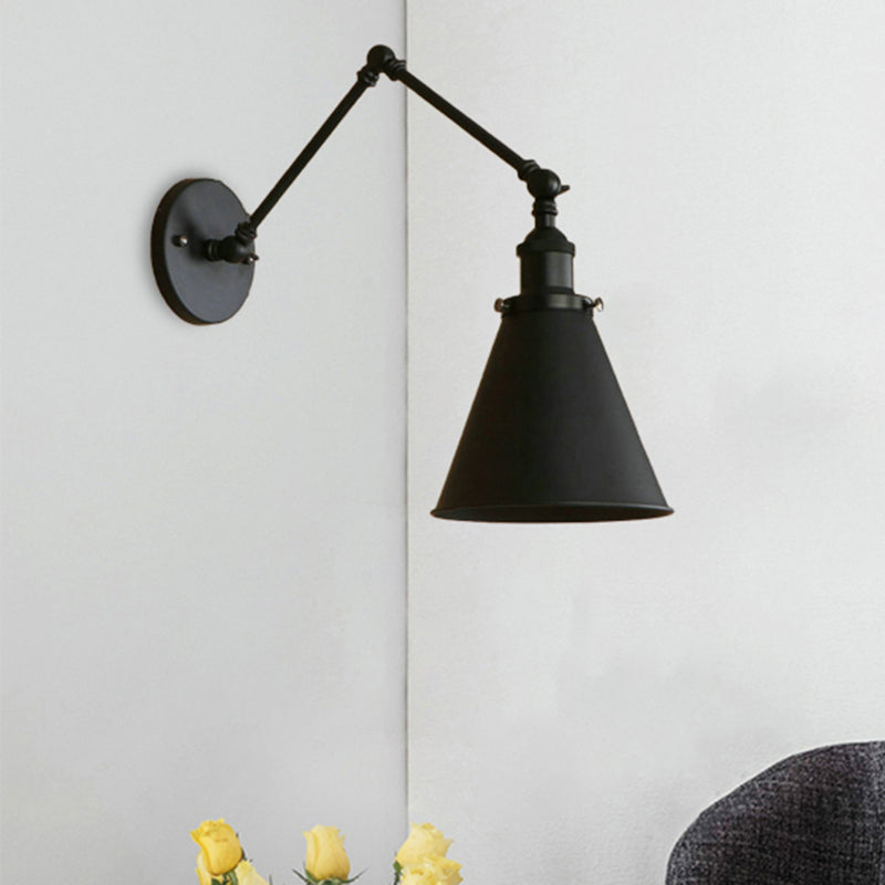 Farmhouse Style Cone Wall Sconce 1 Bulb Iron Wall Lighting Fixture in Black/Rust for Bedroom