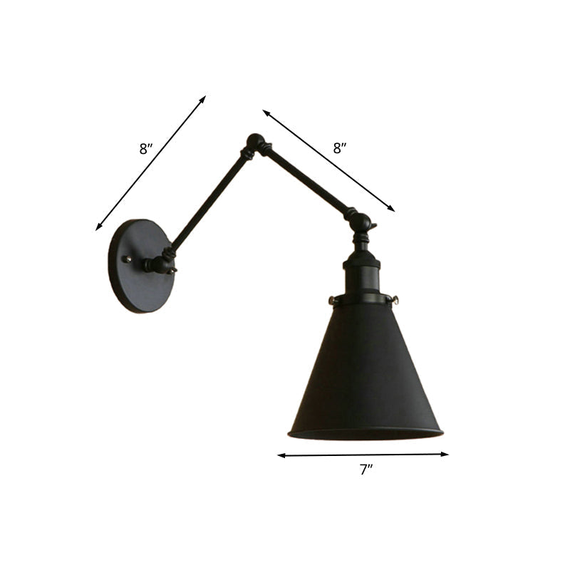 Farmhouse Style Cone Wall Sconce 1 Bulb Iron Wall Lighting Fixture in Black/Rust for Bedroom