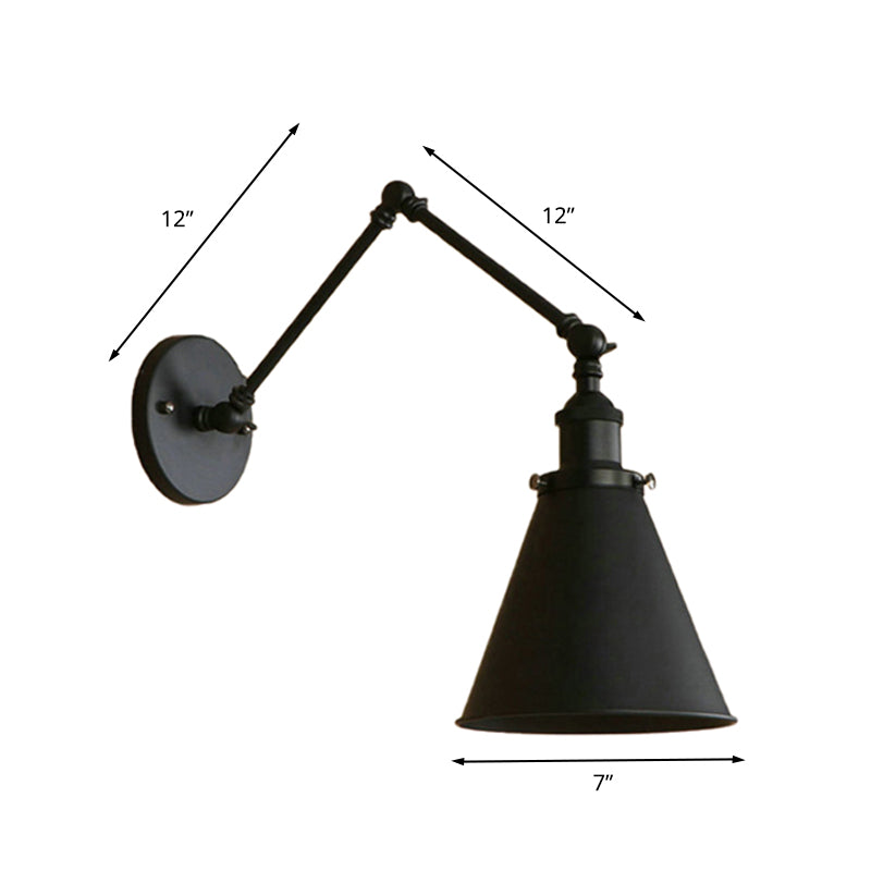 Farmhouse Style Cone Wall Sconce 1 Bulb Iron Wall Lighting Fixture in Black/Rust for Bedroom